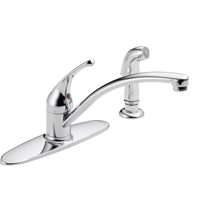Delta Foundations Chrome Single Handle Low-arc Kitchen Faucet with Deck Plate and Side Spray Included