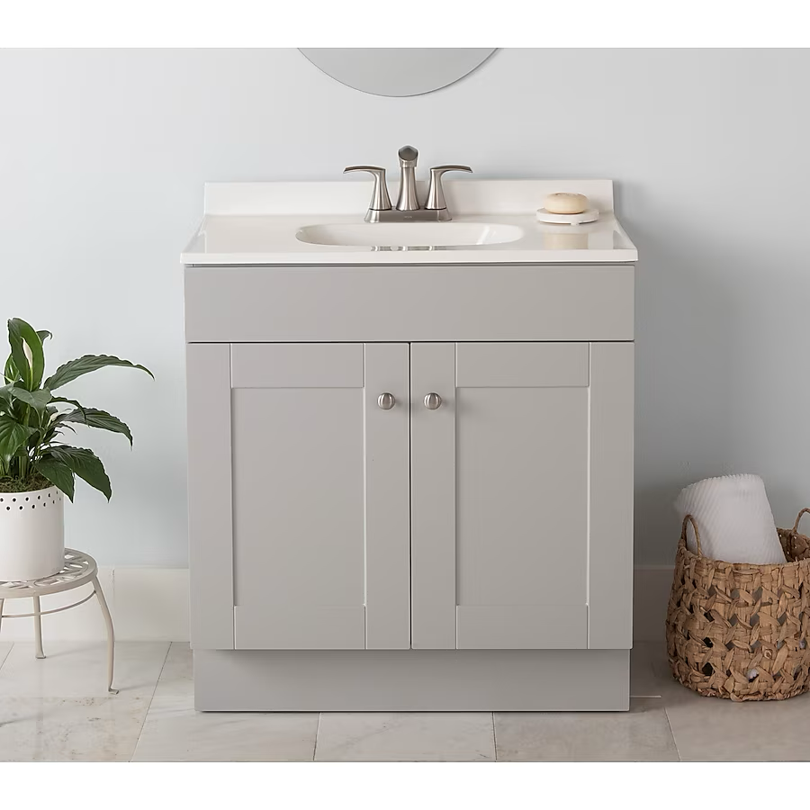 Project Source 30-in Gray Single Sink Bathroom Vanity with White Cultured Marble Top