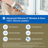 Masilla de silicona transparente GE Advanced Silicone para 2 ventanas, puertas y exteriores, 2.8 oz