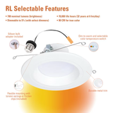 HALO Luz empotrable LED redonda regulable y conmutable de 5 o 6 pulgadas, color blanco mate, 700 lúmenes