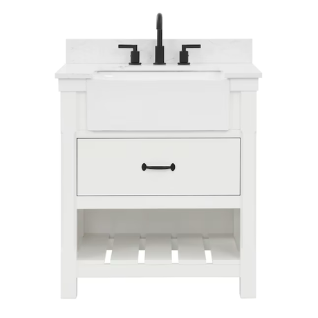 Allen + Roth Briar 30-in Carrara White Farmhouse Single Sink Bathroom Vanity with White Engineered Marble Top