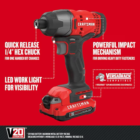Craftsman 20-volt Max 1/4-in Cordless Impact Driver (1-Battery Included, Charger Included)