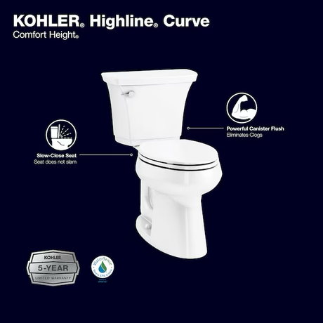 KOHLER Highline White Elongated Chair Height 2-piece WaterSense Soft Close Toilet 12-in Rough-In 1.28-GPF