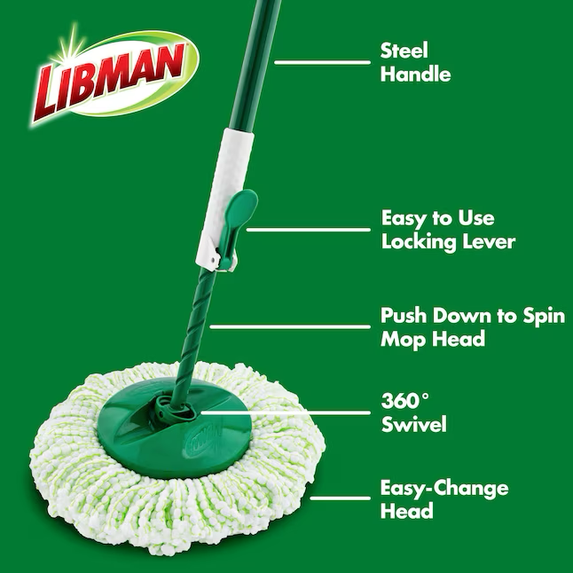 Libman Tornado Spin Mop with Microfiber Head - Adjustable Handle, No-Spill Bucket