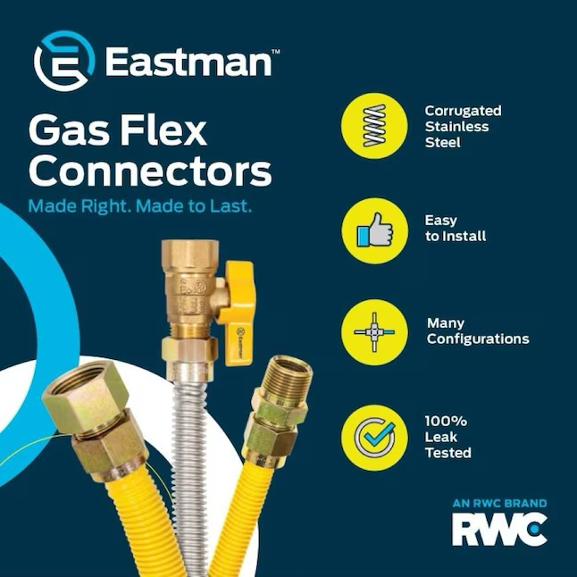 Eastman Conector de gas de acero inoxidable con entrada Mip de 72 pulgadas y 1/2 pulgadas x salida Mip de 3/4 pulgadas