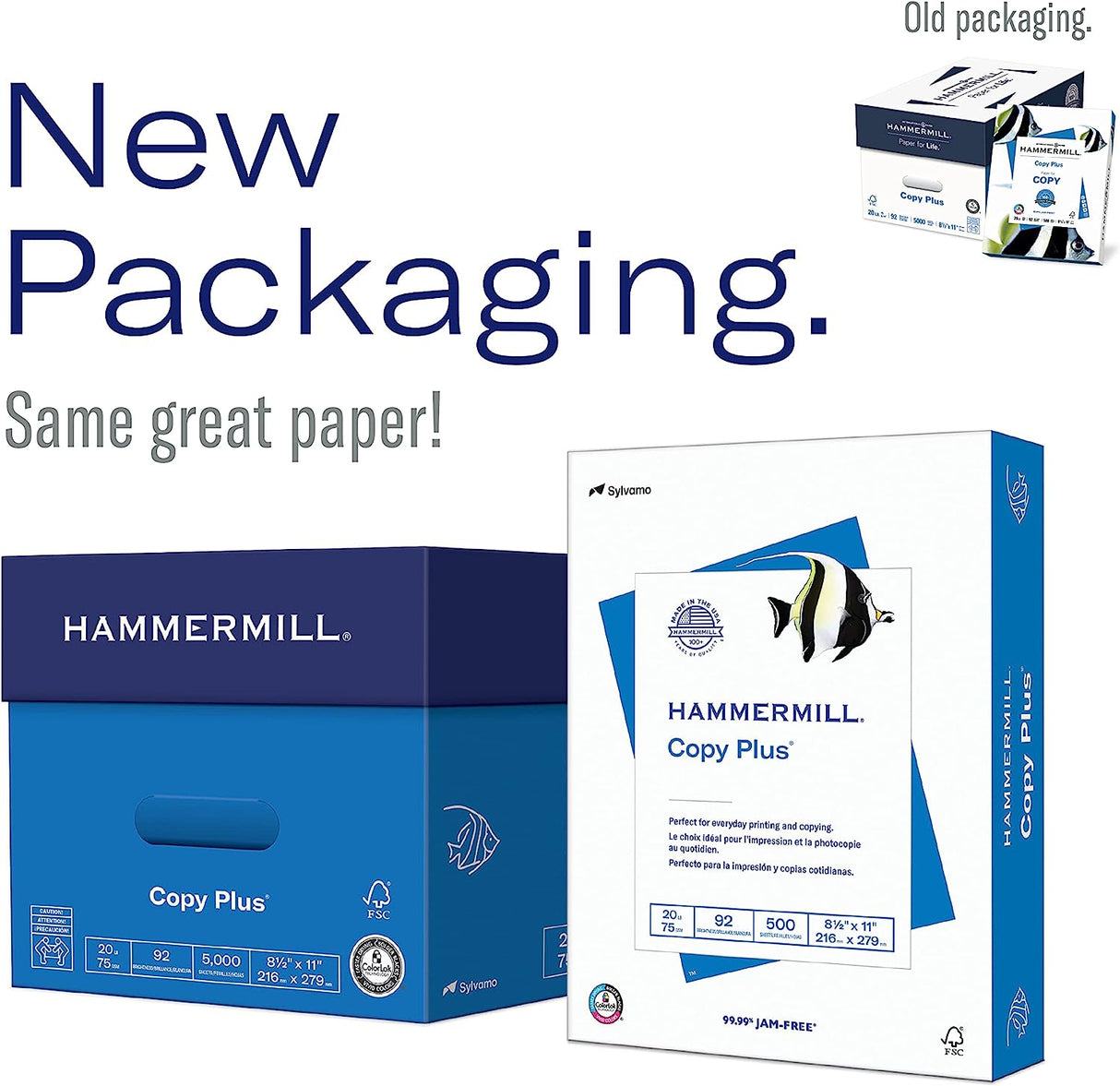 Papel para impresora Hammermill, 20 lb Copy Plus, 8.5 x 11 - 1 resma (500 hojas) - 92 brillante