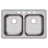 Dayton Stainless Steel 33" x 21-1/4" x 5-3/8" 4-Hole Equal Double Bowl Drop-in Sink