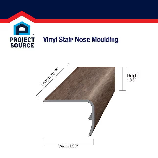 Project Source 1.88-in x 78.7-in x 1.32-in Pecan Finished Vinyl Overlap Stair Nosing