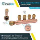 SharkBite Accesorio de colector cerrado de cobre de 4 puertos de 3/4 pulg. x 1/2 pulg.