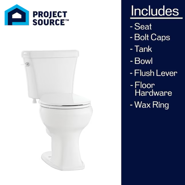 Project Source Danville White Round Chair Height 2-piece WaterSense Toilet 12-in Rough-In 1.28-GPF