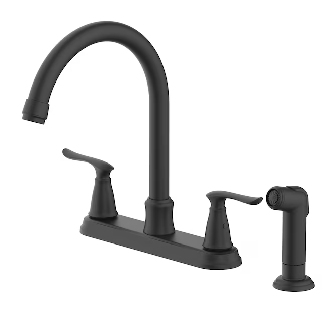 Project Source Laural Matte Black Double Handle High-arc Kitchen Faucet (Side Spray Included)