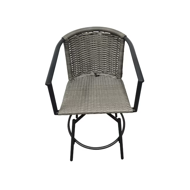 Allen + Roth Sedgebrook - Juego de 4 sillas giratorias de mimbre con estructura de acero, color gris carbón y asiento acolchado en color blanquecino