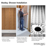 Sterling Medley Panel de pared trasero de ducha tipo alcoba blanco de 48 pulgadas de ancho x 34 pulgadas de profundidad x 70.75 pulgadas de alto 