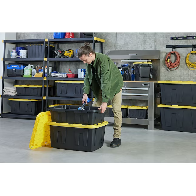 Project Source Commander Medium 15-Gallons (60-Quart) Black and Yellow Tote with Standard Snap Lid