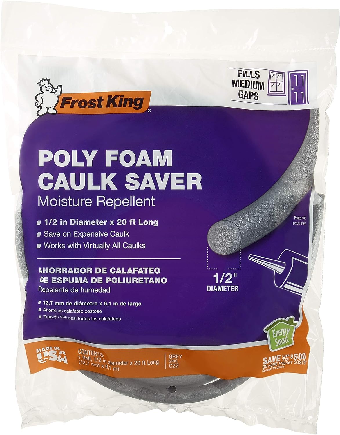 Frost King C22H 1/2-Inch by 20-Foot Caulk Saver - Gray