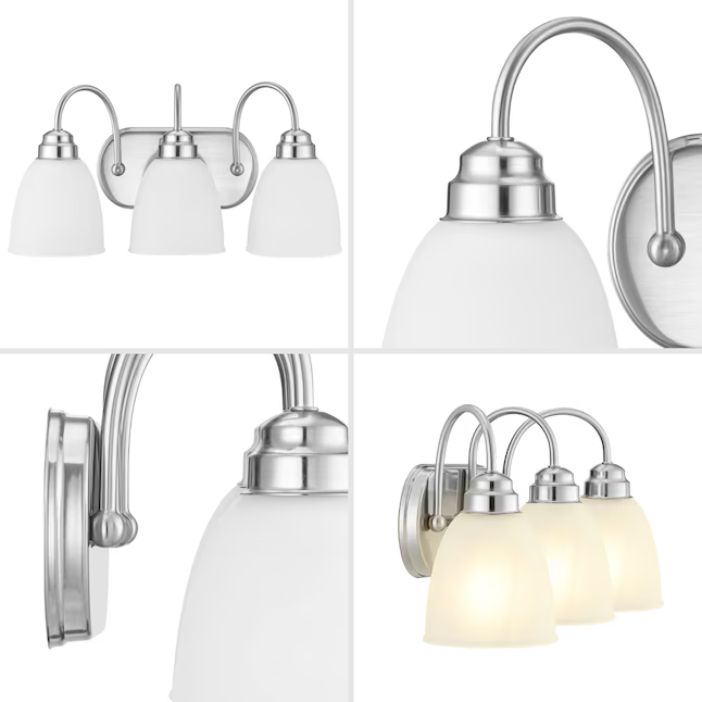 Project Source Wynfield Lámpara de tocador tradicional de níquel cepillado de 3 luces de 18.86 pulgadas