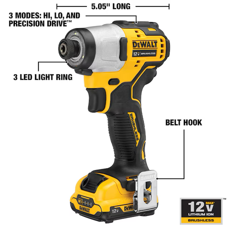 DEWALT XTREME 12-volt Max 1/4-in Brushless Cordless Impact Driver (2-Batteries Included, Charger Included and Soft Bag included)