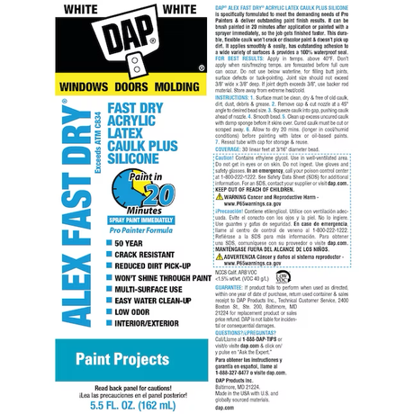 DAP Alex Fast Dry 5.5-oz White Paintable Latex Caulk