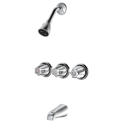 EZ-FLO  Chrome Washerless 3-Handle Tub and Shower Faucet Set - Basic-N-Brass