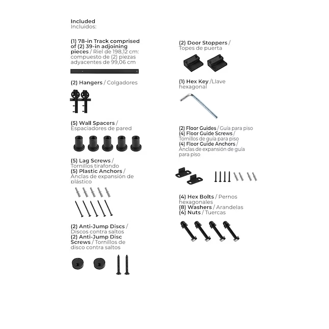 RELIABILT Kit de herrajes para puerta de granero con rueda de carro para interior, color negro mate, 78 pulgadas