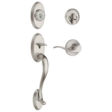Kwikset Signature Series Shelburne - Manija de puerta de entrada con llave y cerrojo de un solo cilindro, níquel satinado, palanca Tustin y llave inteligente 