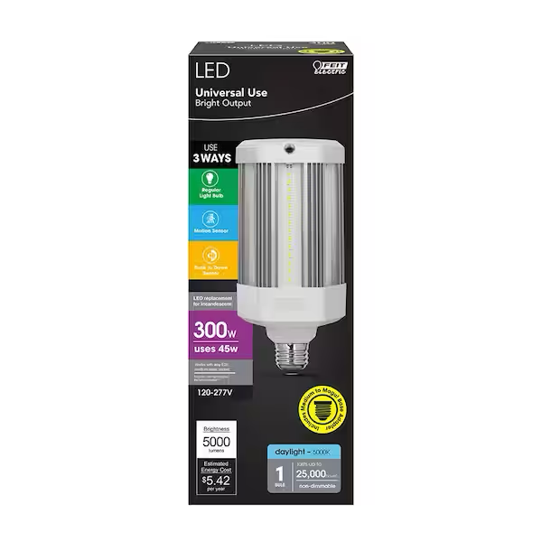 Feit Electric 300W Equivalent Corn Cob Motion Activated & Dusk To Dawn High Lumen HID Utility LED Light Bulb Daylight 5000K (1-Bulb)