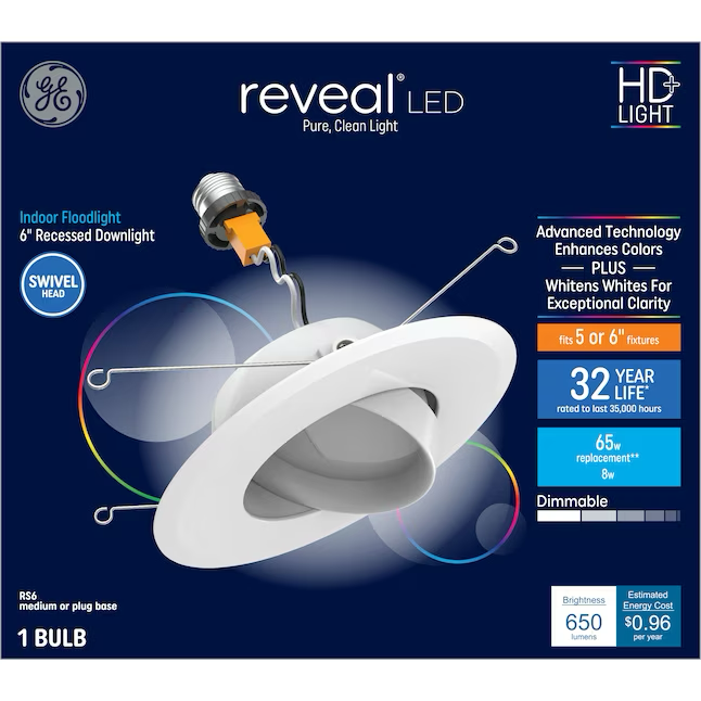GE Reveal White 5-in or 6-in 650-Lumen Color-enhancing Round Dimmable LED Canned Recessed Downlight