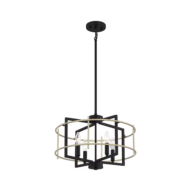 Quoizel Adler Lámpara colgante geométrica moderna/contemporánea de 4 luces en negro mate y oro nouveau