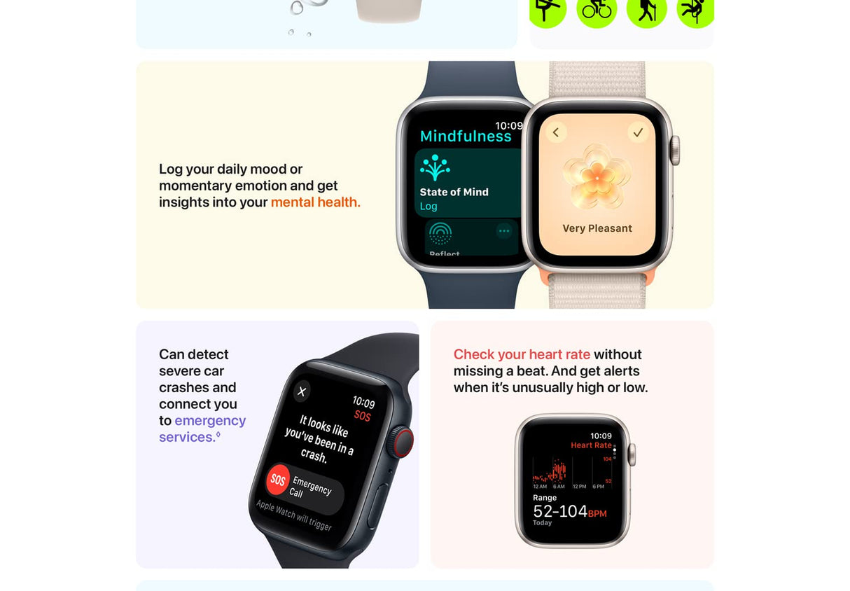 Apple Watch SE (2. Generation) 40-mm-Smartwatch mit silbernem Aluminiumgehäuse und sturmblauem Sportarmband S/M. 