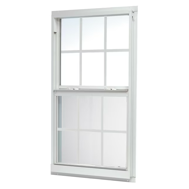RELIABILT 46000 Series New Construction 35-1/2-in x 51-1/2-in x 2-5/8-in Jamb White Aluminum Low-e Single Hung Window with Grids Half Screen Included