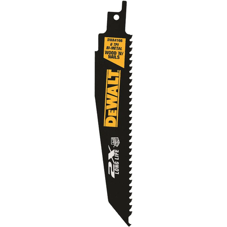 DeWalt 2X Bi-metal 6-in 6-TPI Wood/Nail Embedded Cutting Demolition Reciprocating Saw Blade (5-Pack)