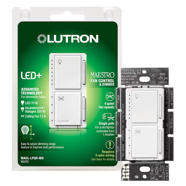 Lutron Maestro 1.5-Amp 4-speed Wired Touch Fan Control, White