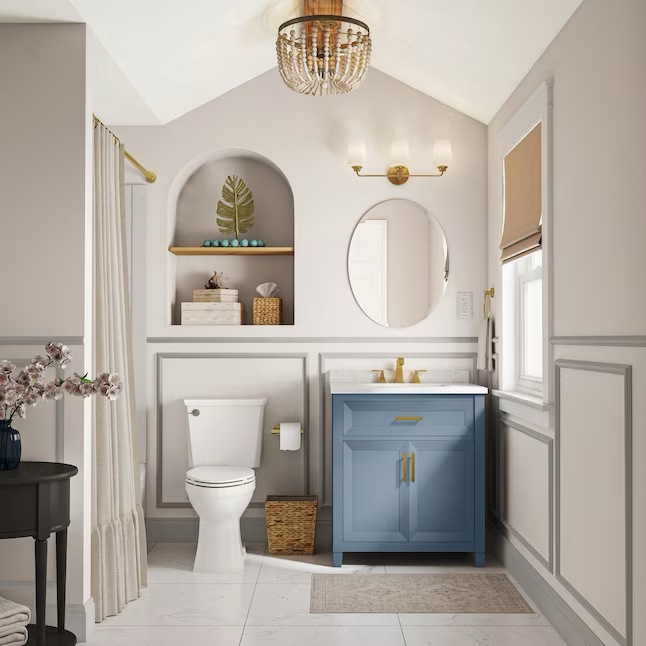 Allen + Roth Lancashire 30-in Chambray Blue Undermount Single Sink Bathroom Vanity with White Engineered Stone Top