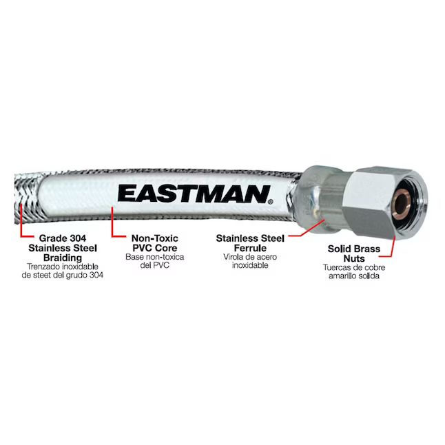 Eastman Conector para máquina de hielo de acero inoxidable con entrada de compresión de 10 pies y 1/4 pulg. x salida de compresión de 1/4 pulg.