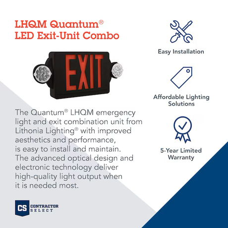 Lithonia Lighting LHQM 5-Watt 120/277-Volt LED Black Hardwired Exit Light with Red Lights