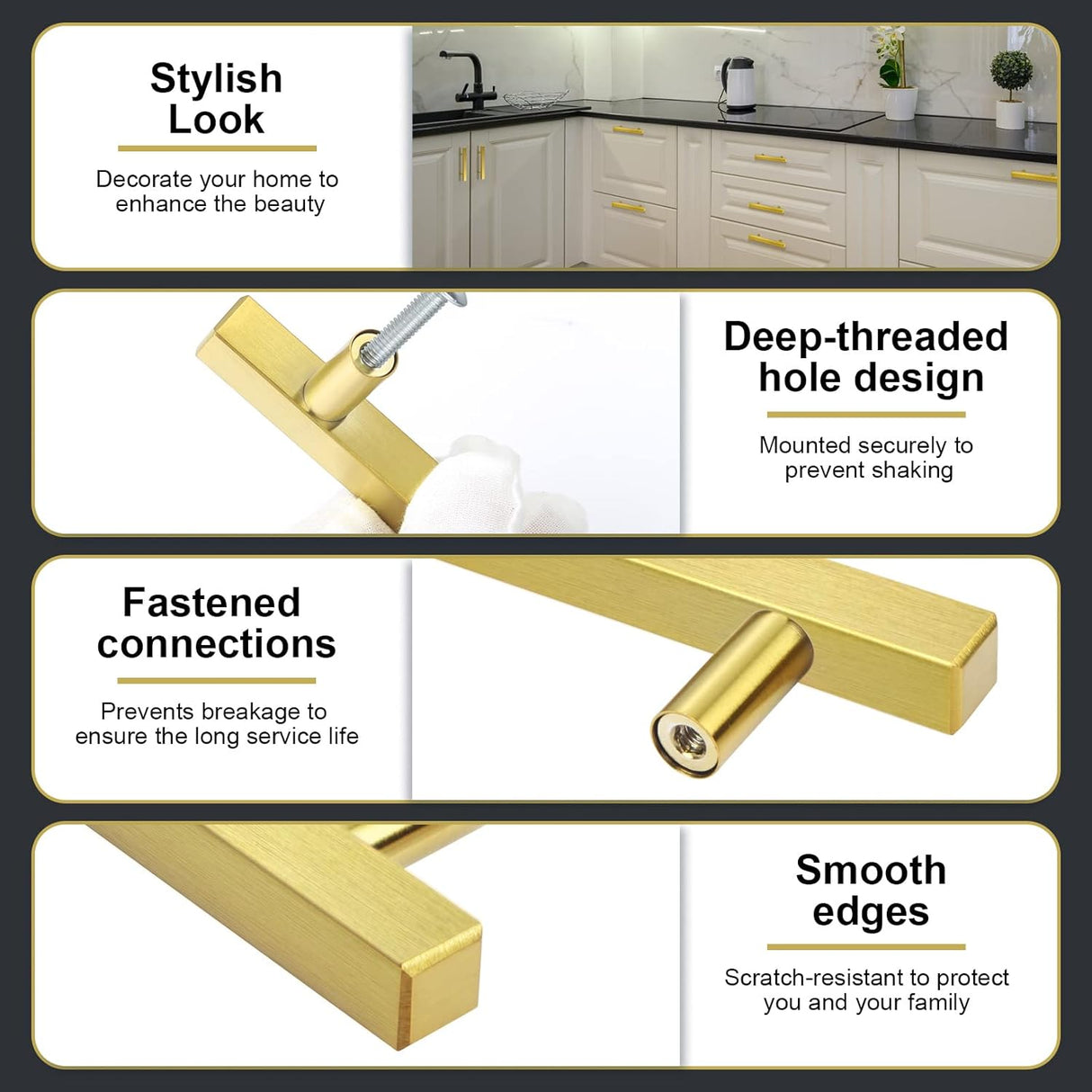 SABER SELECT 5 in. Length with 3 in. Center Drawer Handles (5-Pack, Brushed Brass)