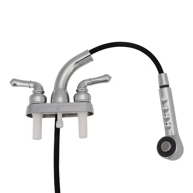 Project Source Chrome 2-handle Deck-mount Utility Faucet with Pulldown Sprayer