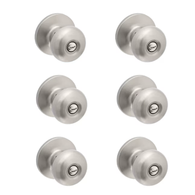 RELIABILT Baron Satin Nickel Interior Bed/Bath Privacy door knob Contractor pack 6 -Pack