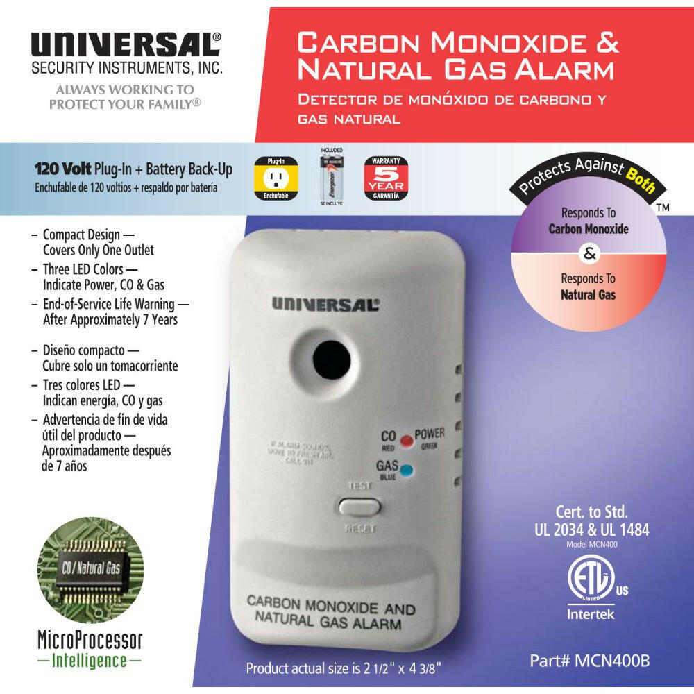 Plug-In 2-in-1 Carbon Monoxide and Natural Gas Smart Alarm with Batter ...