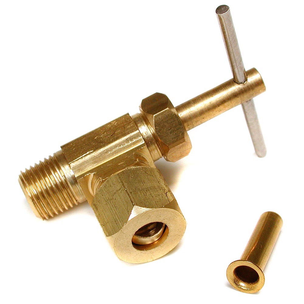 Dial ¼” cc x ⅛” MPT Angle Needle Valve with Poly Adapter