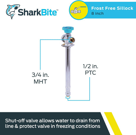 SharkBite Llave de paso múltiple antisifón de latón de 8 pulgadas de largo x 1/2 pulgadas de conexión a presión