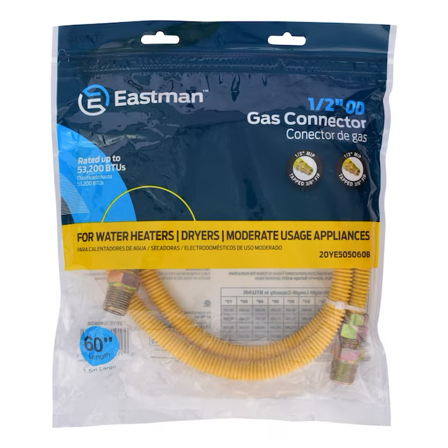 Eastman 60-in 1/2-in Mip Inlet x 1/2-in Mip Outlet Stainless Steel Gas Connector