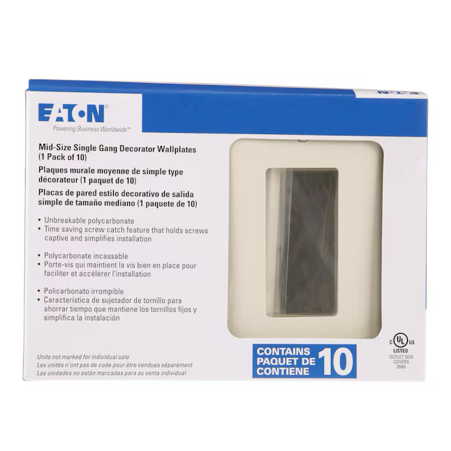 Eaton 1-Gang Midsize Light Almond Polycarbonate Indoor Decorator Wall Plate (10-Pack)