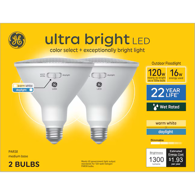 GE 120 vatios EQ PAR38 luz blanca cálida base media (e-26) bombilla LED regulable (paquete de 2)