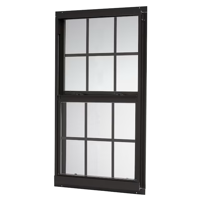 RELIABILT Serie 46000 Nueva construcción 35-1/2 pulgadas x 51-1/2 pulgadas x 2-5/8 pulgadas Jamba Ventana de aluminio negro de baja emisividad de una sola hoja con rejillas Media pantalla incluida
