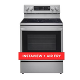 LG InstaView AirFry 30-in Glass Top 5 Elements 6.3-cu ft Self-Cleaning Air Fry Convection Oven Freestanding Smart Electric Range (Printproof Stainless Steel)