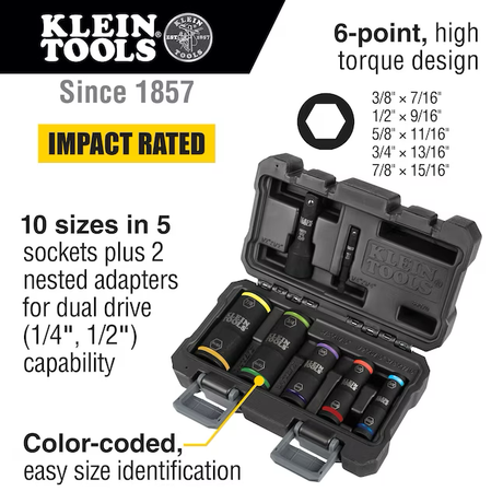 Juego de llaves de vaso con clasificación de impacto Flip de 7 piezas Klein Tools