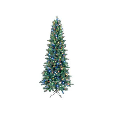 GE Árbol de Navidad artificial delgado preiluminado de pino Claremont de 7,5 pies con luces LED