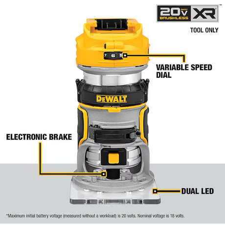 DEWALT XR 1/4-in Variable Speed Brushless Fixed Cordless Router (Bare Tool)