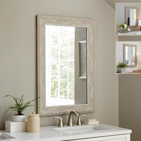 Allen + Roth Espejo de pared con marco de madera gris de 24 pulgadas de ancho x 36 pulgadas de alto